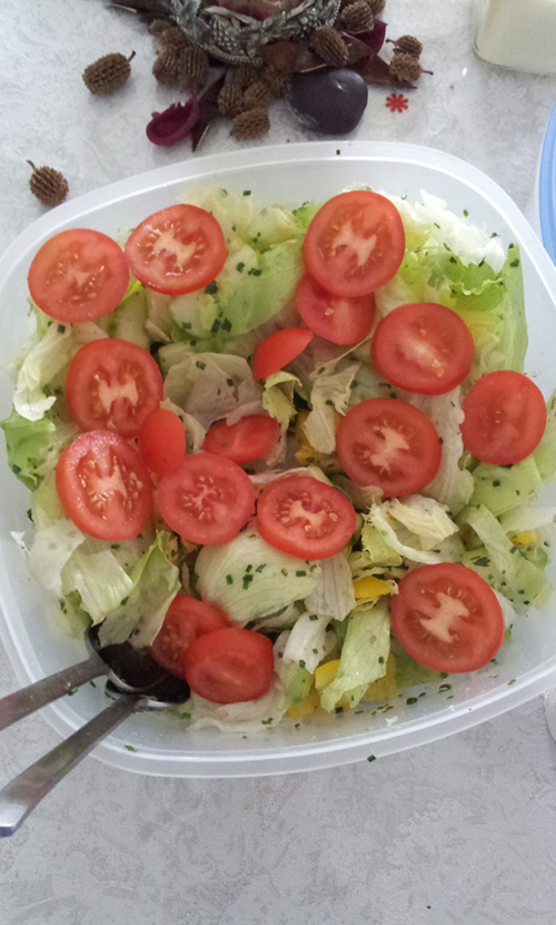 Grüner Salat mit verschiedenen Dressing (Olivenöl-, Milch- und Honig ...